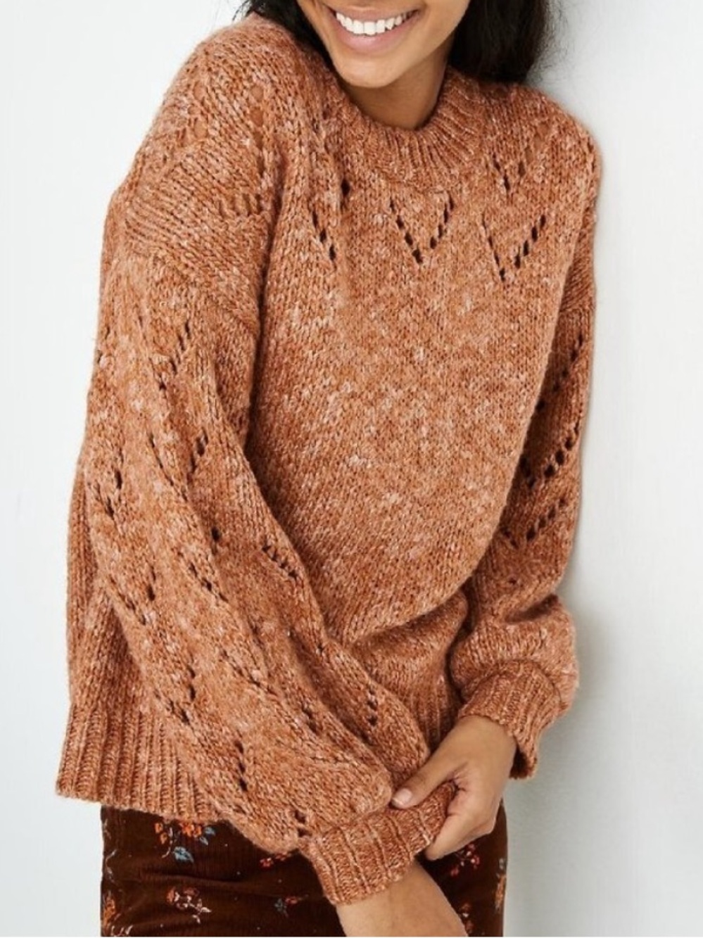 Madewell Openwork Crewneck Sweater in Rust